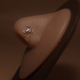 Starburst Heart Gem Chain Nose Stud Ring