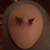 Steel Dangle Red Bat Wings Heart Nipple Piercing
