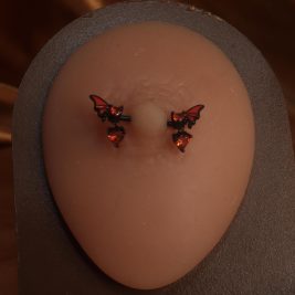 Steel Dangle Red Bat Wings Heart Nipple Piercing