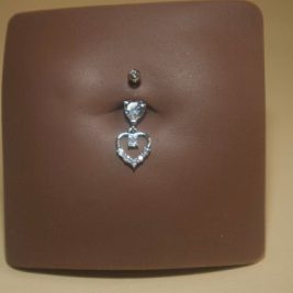 Steel Dangling Double Heart Gem Navel Belly Button Body