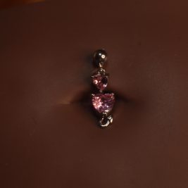 Steel Pink Double Heart  Horn Navel Piercing