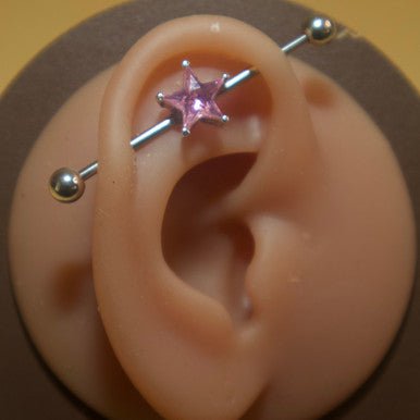 Steel Star Gem Industrial Barbell Body Jewelry