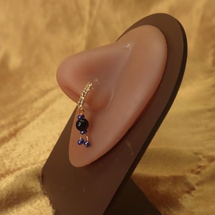 Stylish Nose Hoop Piercing Dangling Black Ball and Colorful Beads