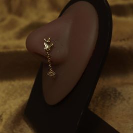 Three Butterfly Dangle Chain Nose Stud