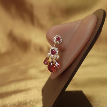 Three Dangling Dark Pink Ruby Clear Gem Nose Piercings