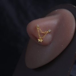Two Nose Hole Dangle Butterfly Stud Ring Piercing