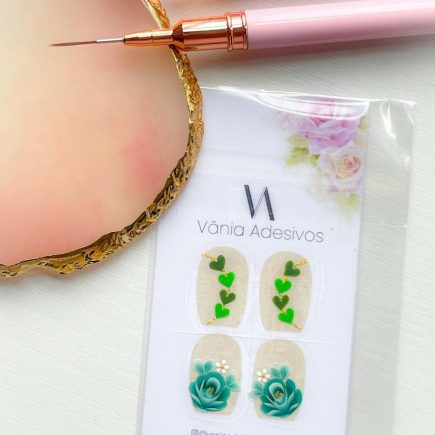 Nail Decals | Emerald Rose Chain | Luxury Handpainted Nail Art Decals
