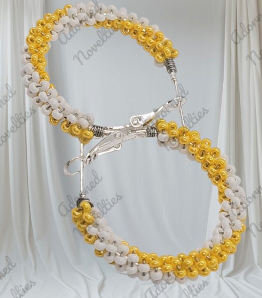 ANA826122 - Yellow and White Bead-wrapped Hoop Earrings
