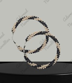 ANA826125 - Black & Cream Bead-Wrapped Earrings 60mm