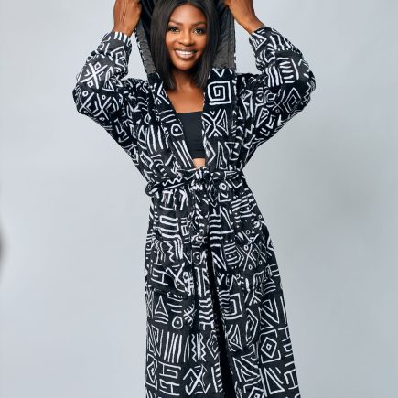 Manka Print Fleece Robe with satin lined hood