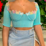 Amine Crochet x Knitted Top With Sleeves
