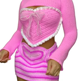 J’adore Long Sleeved Crochet Skirt Set