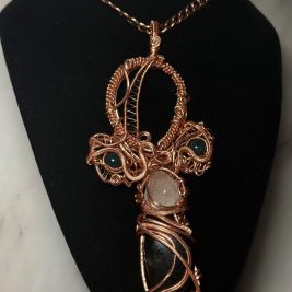 1 of 1 copper wrapped ankh : obsidian and clear quartz