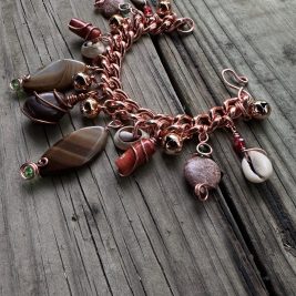 Chunky copper crystal junk charm bracelet