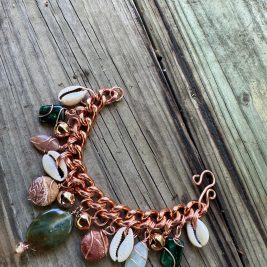 Chunky charm crystal shells and bells bracelet