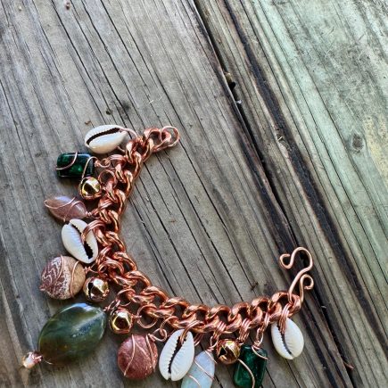 Chunky charm crystal shells and bells bracelet