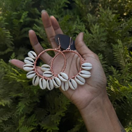 Half cowrie copper hoop earrings