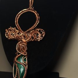 Copper wire ankh ft Malachite, carnelian, and hematite