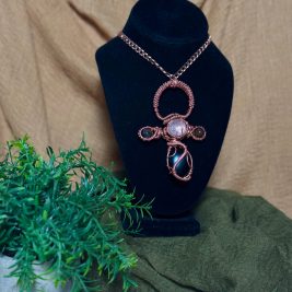 Clear Quartz black obsidian and agate Cooper Ankh