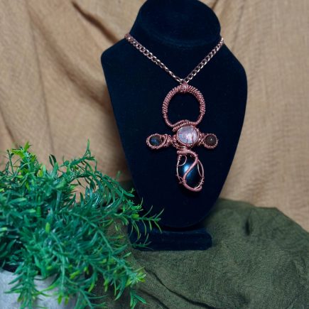 Clear Quartz black obsidian and agate Cooper Ankh