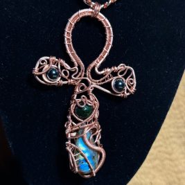 Copper Ankh ft. Labradorite, hematite, and moss agate