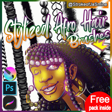 🖌️Stylized Afro Hair Brushes  Procreate, Krita, Photoshop, Braid, lock, twist, Curly