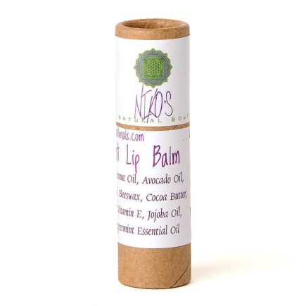Close-up of Niko’s Peppermint Lip Balm in a craft tube