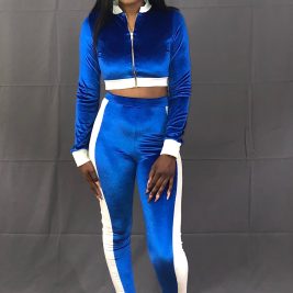 Nipsey Blue Cropped Velour TrackSuit
