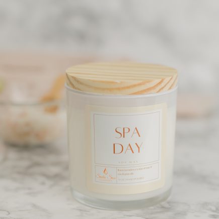 Soy candle made with lavender, rose, and eucalyptus.