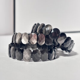 Silver Sheen Obsidian Oval Crystal Stretch Bracelet