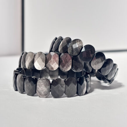 Silver Sheen Obsidian Oval Crystal Stretch Bracelet