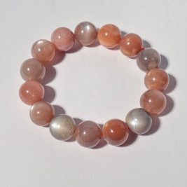 Peach + Black Moonstone Crystal Bead Bracelet