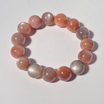 Peach + Black Moonstone Crystal Bead Bracelet