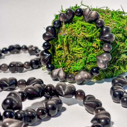 Silver Obsidian Heart Motif Bracelet: Love & Protection