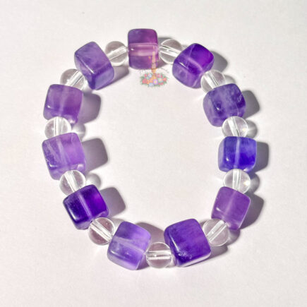 Purple Fluorite + Clear Quartz Bracelet: Clarity & Insight