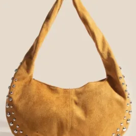 Fame Metallic Studded Faux Suede Hand Bag