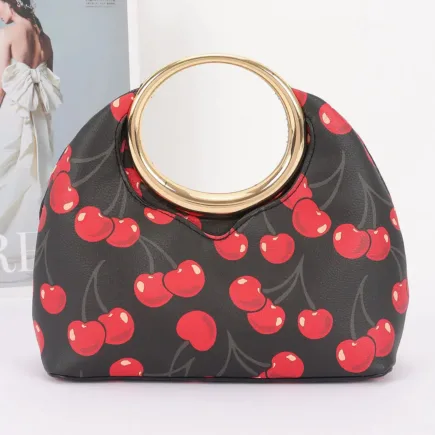 Cherry Print Faux Leather Metal Handle Bag case of 2 mix or match or same color