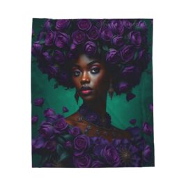 Copy of Velveteen Plush Blanket, Black Woman queen of the Purple roses, African American Blanket, Floral Throw, Cozy Home Decor, Fleece Bedspread