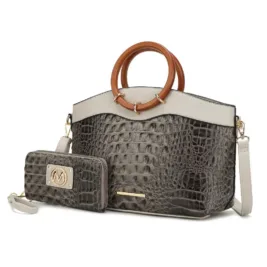 Phoebe Faux Crocodile-Embossed Tote with Wristlet Wallet Bag $59.80 MSRP $198.00