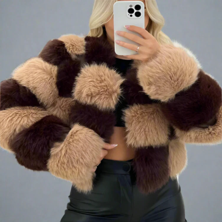 Checker Faux Fur Coat- By Prima DND
