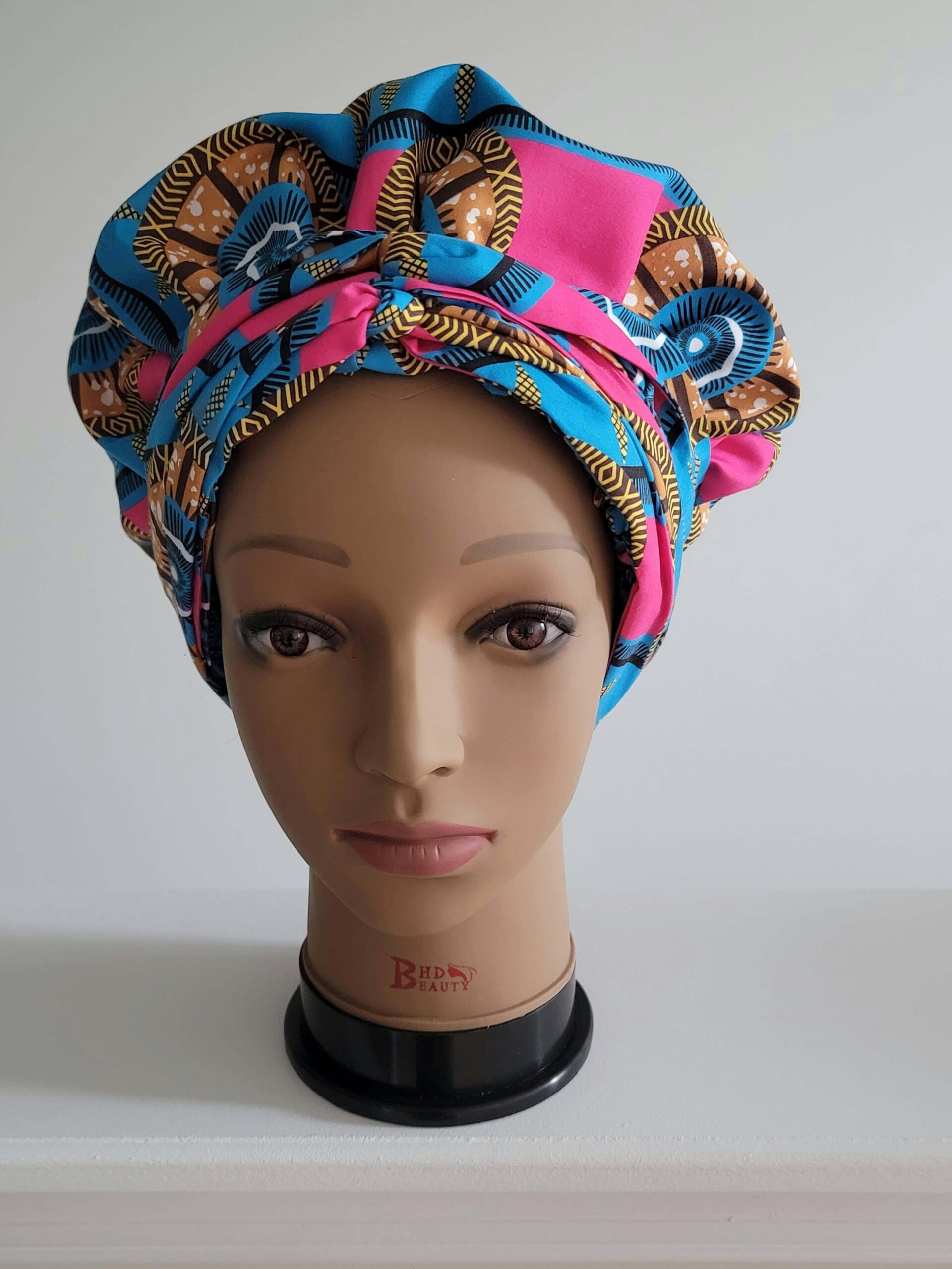 Colorful print satin lined bonnet headwrap - (Uncategorized)