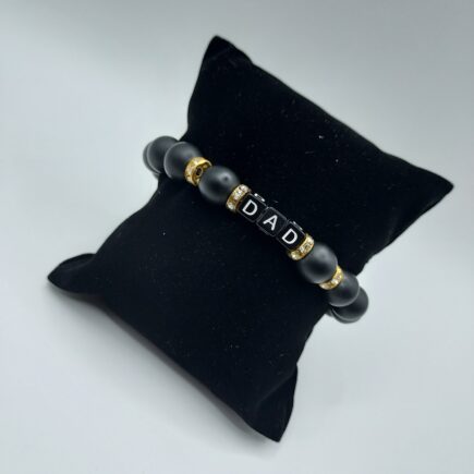 Custom Black Onyx Dad Bracelet with Gold Zircon Spacers