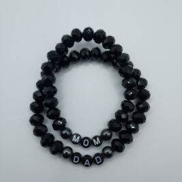 Custom Mom and Dad Bracelets - Black Faceted Bead Bracelet Set