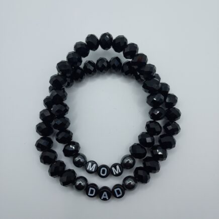 Custom Mom and Dad Bracelets - Black Faceted Bead Bracelet Set