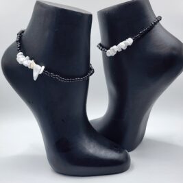 Black Beaded Anklet with Howlite Gemstone