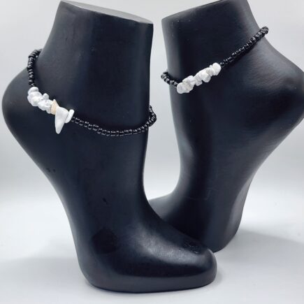 Black Beaded Anklet with Howlite Gemstone