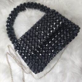 Black beaded purse with chain strap
