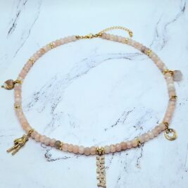 Rose Quartz Beaded Charm Necklace Love Peace and Happiness