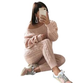 Cable Knit 2 Piece Sweater Pants Set. Jr or Plus Sizes (1xl, Pink)
