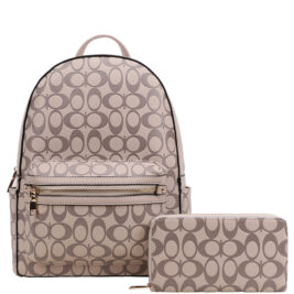 2In1 Oval Pattern Design Handle Zipper Backpack W Wallet Set